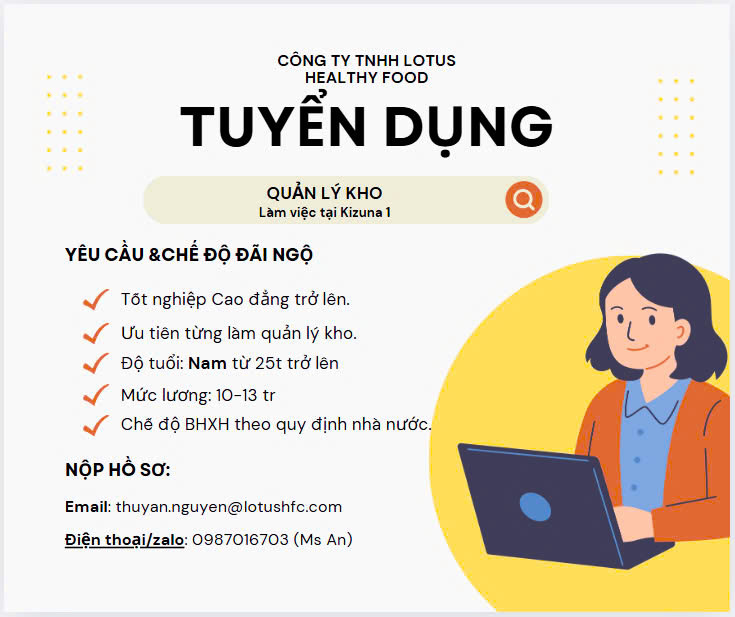 CÔNG TY TNHH LOTUS HEALTHY FOOD TUYỂN DỤNG QUẢN LÝ KHO